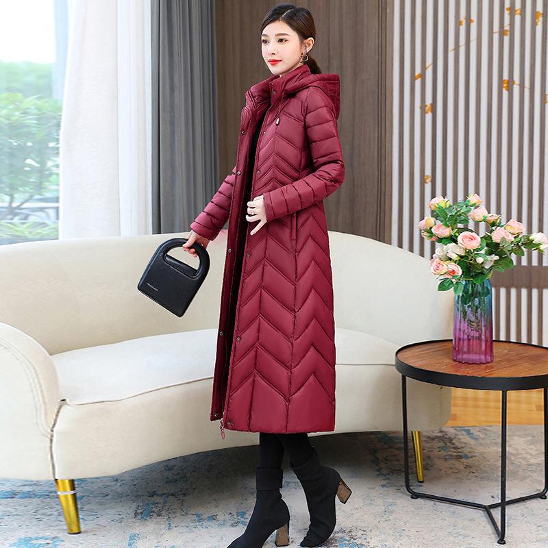 2025 long down cotton jacket women's winter long over the knee waist slimming women's cotton jacket padded jacket
