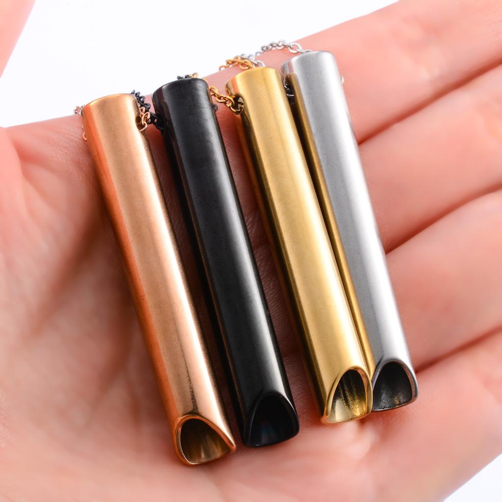 Meditation Stressabbau Edelstahl Angst Atmungskette Achtsamkeit Pfeifenanhänger mit Kette Yoga Ritualschmuck