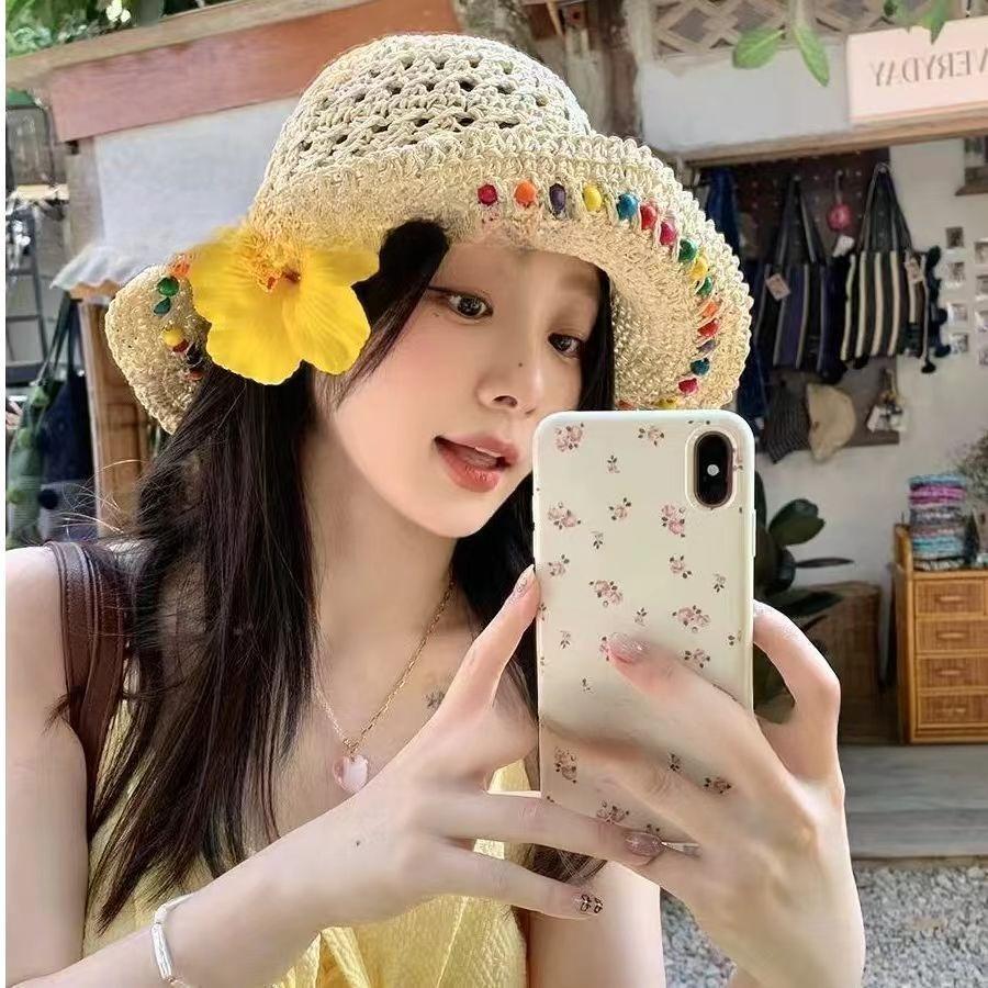 Ethnic Style Big Brim Straw Hat Women's Summer Seaside Vacation Beach Hat Sunshade Sunscreen Bucket Hat Straw Sun Hat