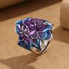 Vintage Ethnic Style Enamel Fired Blue Peony Flower Adjustable Ring for Women  Floral Luxury Party Vacation Jewelry Gifts