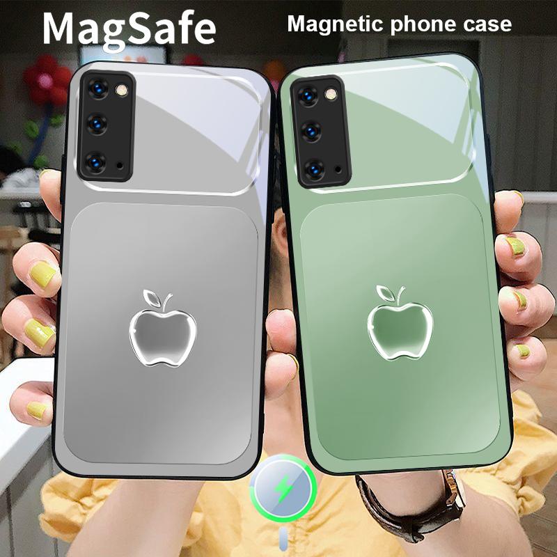 Metallic gray texture For Magsafe Samsung S25 S25 Edge S25Ultra S8 9 10 20 S21 Pro 22 Plus S23 FE S24 Ultra Glass Phone Case