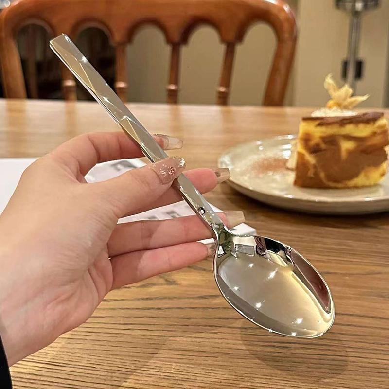 

Круглая ложка из нержавеющей стали, сетка, красная, золотистая, для ужина, с длинной ручкой, десертные ложки для перемешивания, кухонные аксессуары, гаджеты 1PCS