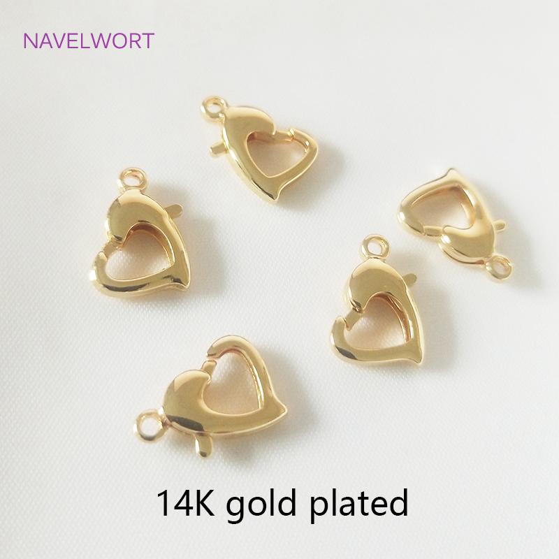 Fashion 14K/18K Gold Plated Heart Lobster Claw Clasp High Quality Brass Metal Lobster Clasps Extension Chains Wholesale