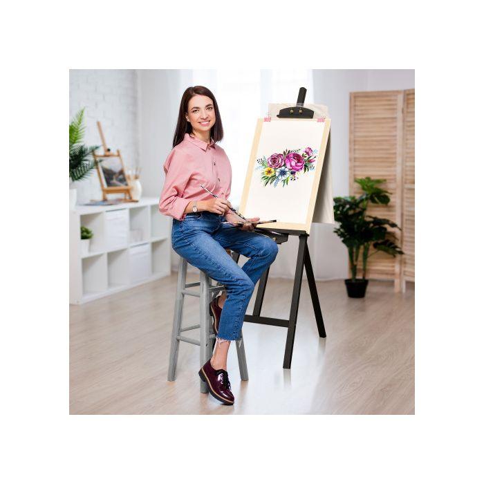 HOMCOM Chevalet en bois de pin, pliable & réglable à 90°, chevalet assis et debout pour la peinture artistique