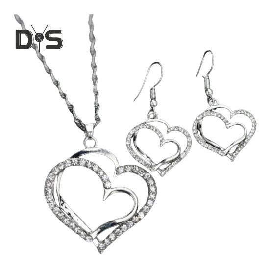 

1 комплект женских ожерелий и серег, комплект из ажурных сердец в форме сердца со стразами, серьги-подвески для выпускного вечера, ожерелье на ключицу, свадьба, свидание белый