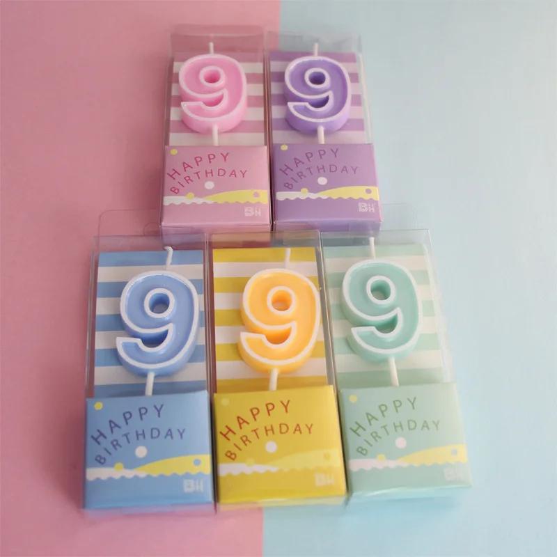 Pink Macaron Candy Color 0-9 Birthday Party Cake Decoration Baking Plug-in Creative Age Digital Candle