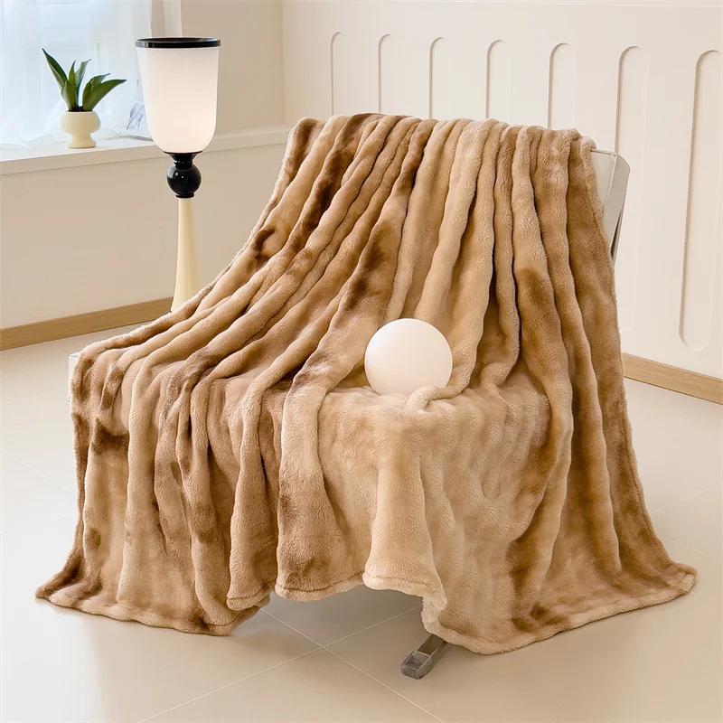 Luxury Faux Rabbit Fur Throw Blanket Winter Warm Soft Cozy Fluffy Home Decorative Tie-dye Bed Blankets Couch Sofa Furry Blanket
