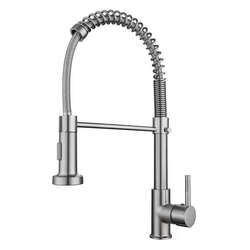 Brushed Stainless Steel Pull-Out Spring Kitchen Faucet