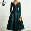 TIFICY Moda feminina primavera outono cor sólida estampa manga comprida decote em v cintura alta vestidos casuais