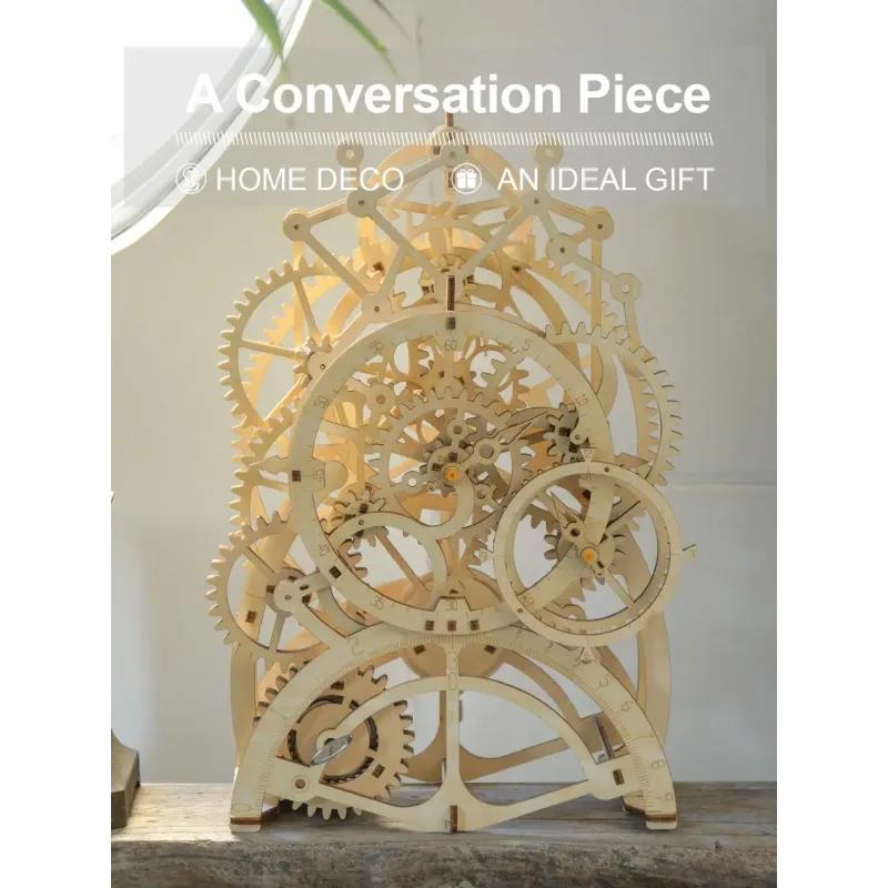 Quebra-cabeça de madeira 3D Relógio mecânico Brinquedo DIY Corte a laser Criativo Família Artesanato de madeira KIT para crianças Adulto Presente