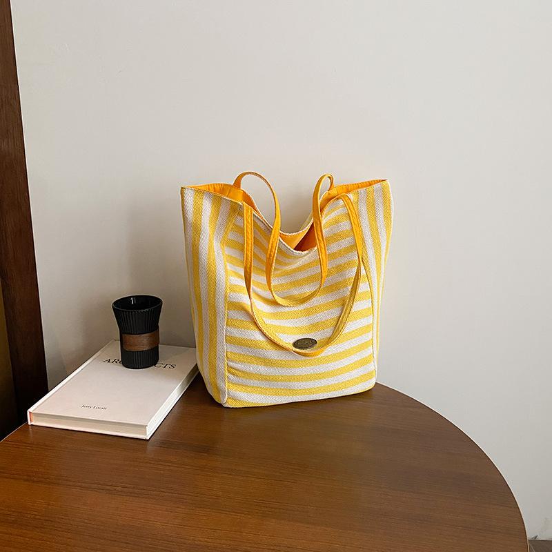 Double-sided dual-purpose cloth bag, striped niche large-capacity lazy literary tote bag, casual one-shoulder underarm bag, women