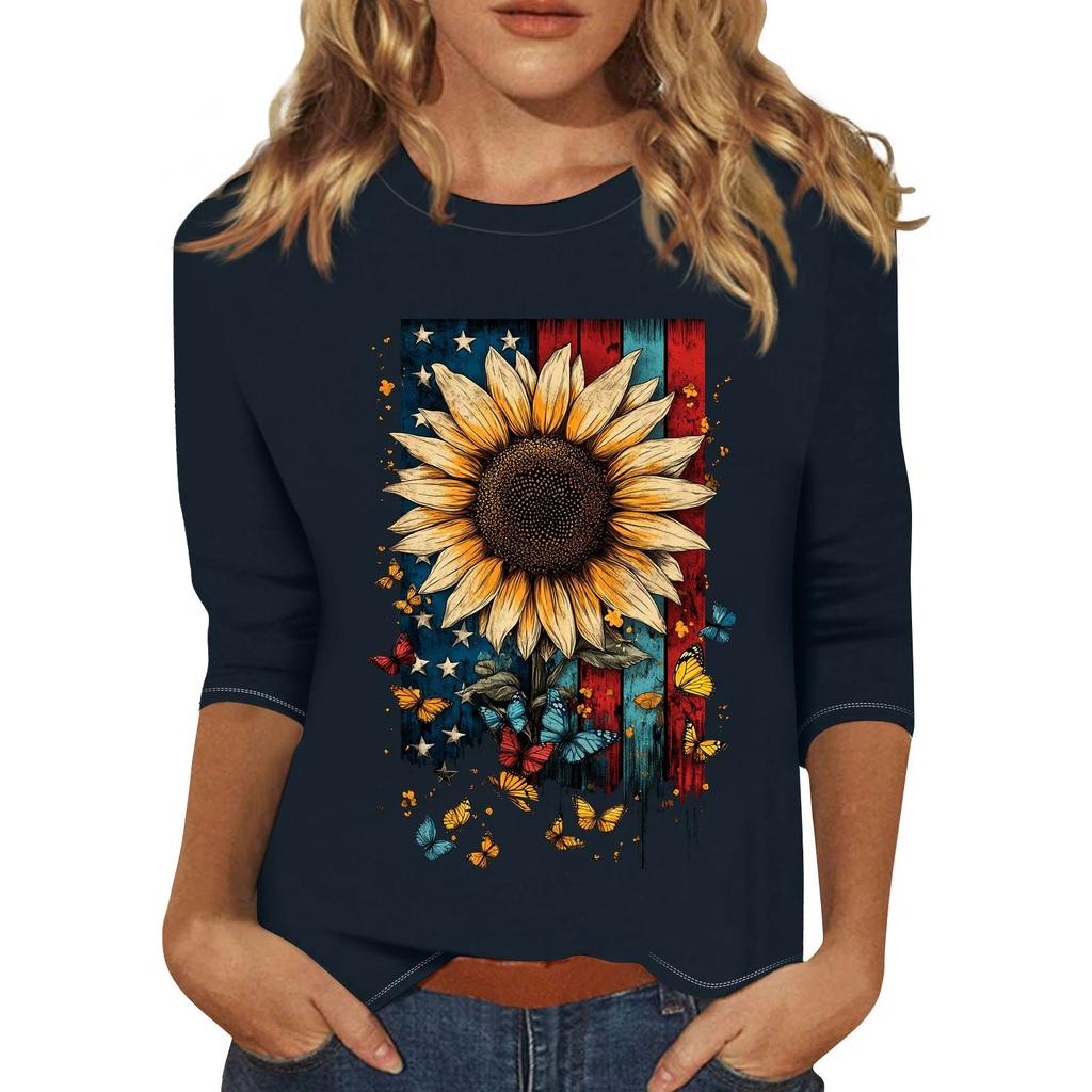 Moteabel avslappet damegenser med trekvart erme og trykt krage