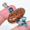 Natural Mariposite, Topaz 925 Sterling Silver Jewelry Pendant 2.40" W3l67