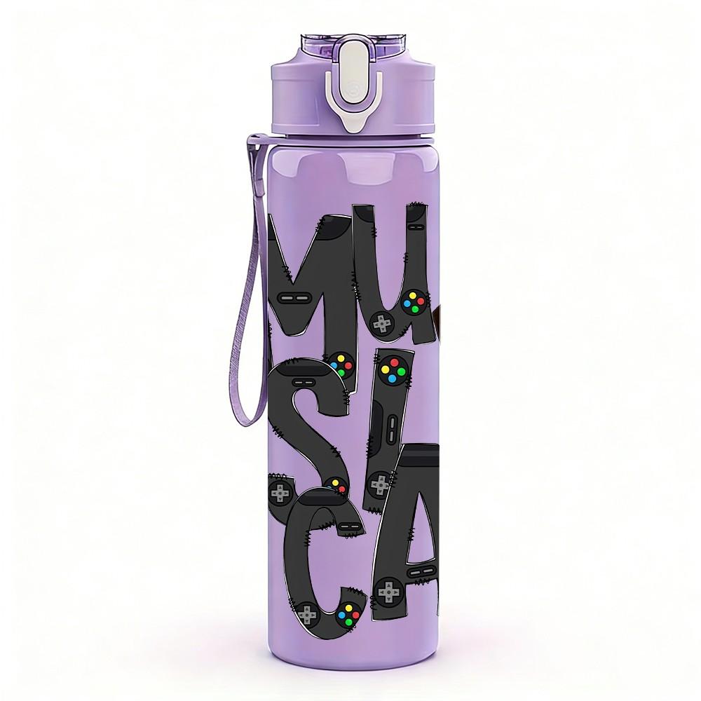 1PC Musica Graffiti Letter Graphic 750ml Color Plastic Sports Water Bottle Leakproof Flip Straw Lid For Sports Office Home Use