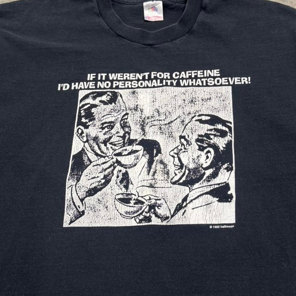Vintage 90s Pop Art Coffee Caffeine Black Mens Xl Unisex T-Shirt XXL