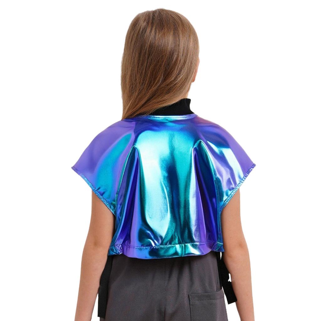 Chaleco de Jazz para Escenario para Niñas: Chaqueta Metálica con Aberturas Laterales, Bolsillos con Cremallera y Hebilla, Top de Rendimiento sin Mangas