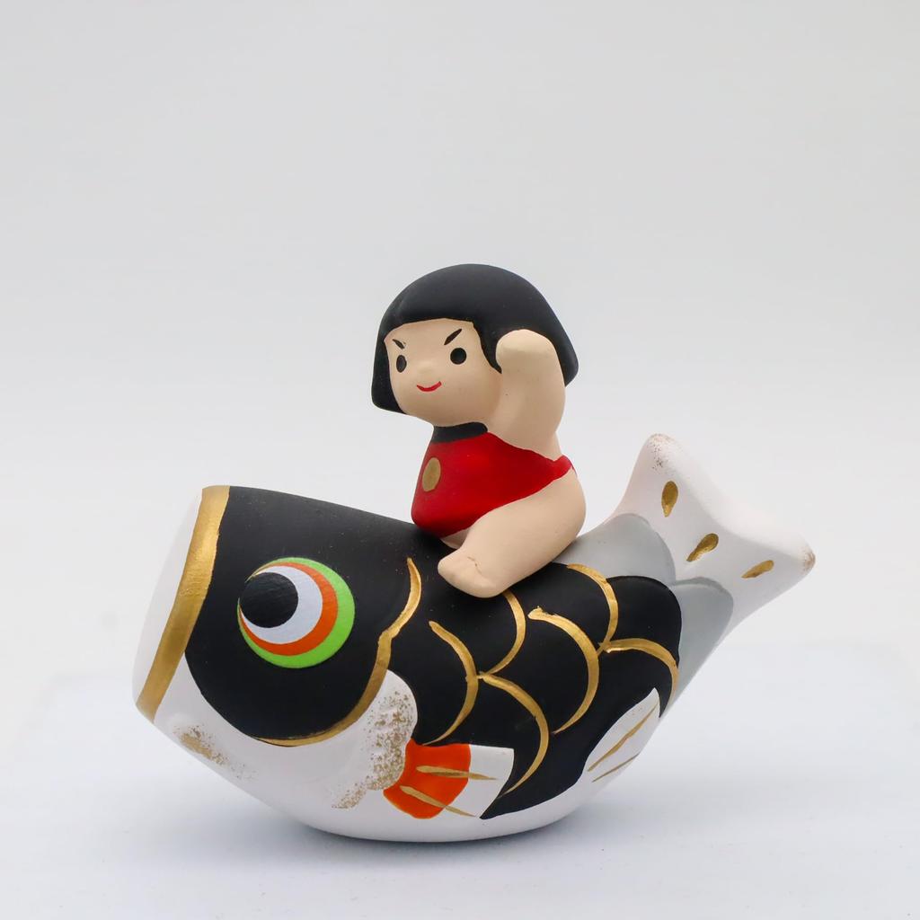 Yakushi Kiln May Made in Nishikisai Kintaro Carp Streamer Scarlet Doll, Japan, Ceramics, Design, (with Carp)