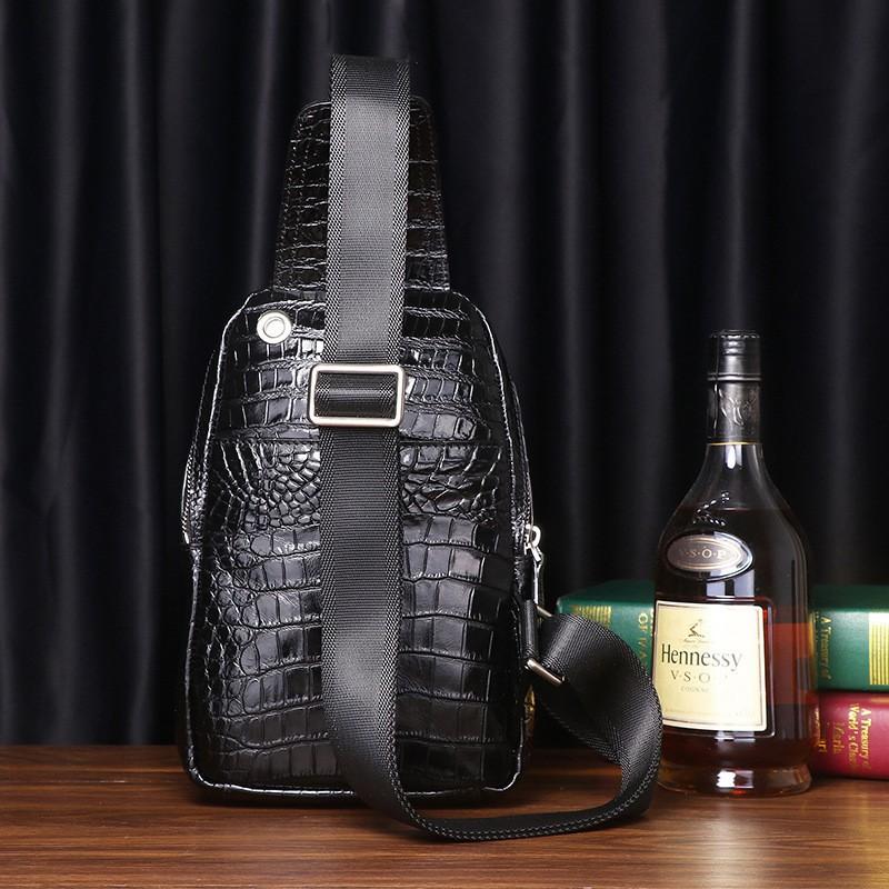 Crocodile Patterned Men's Chest Bag Made Of Genuine Leather Crossbody Cowhide With Claws Trendy Single Shoulder