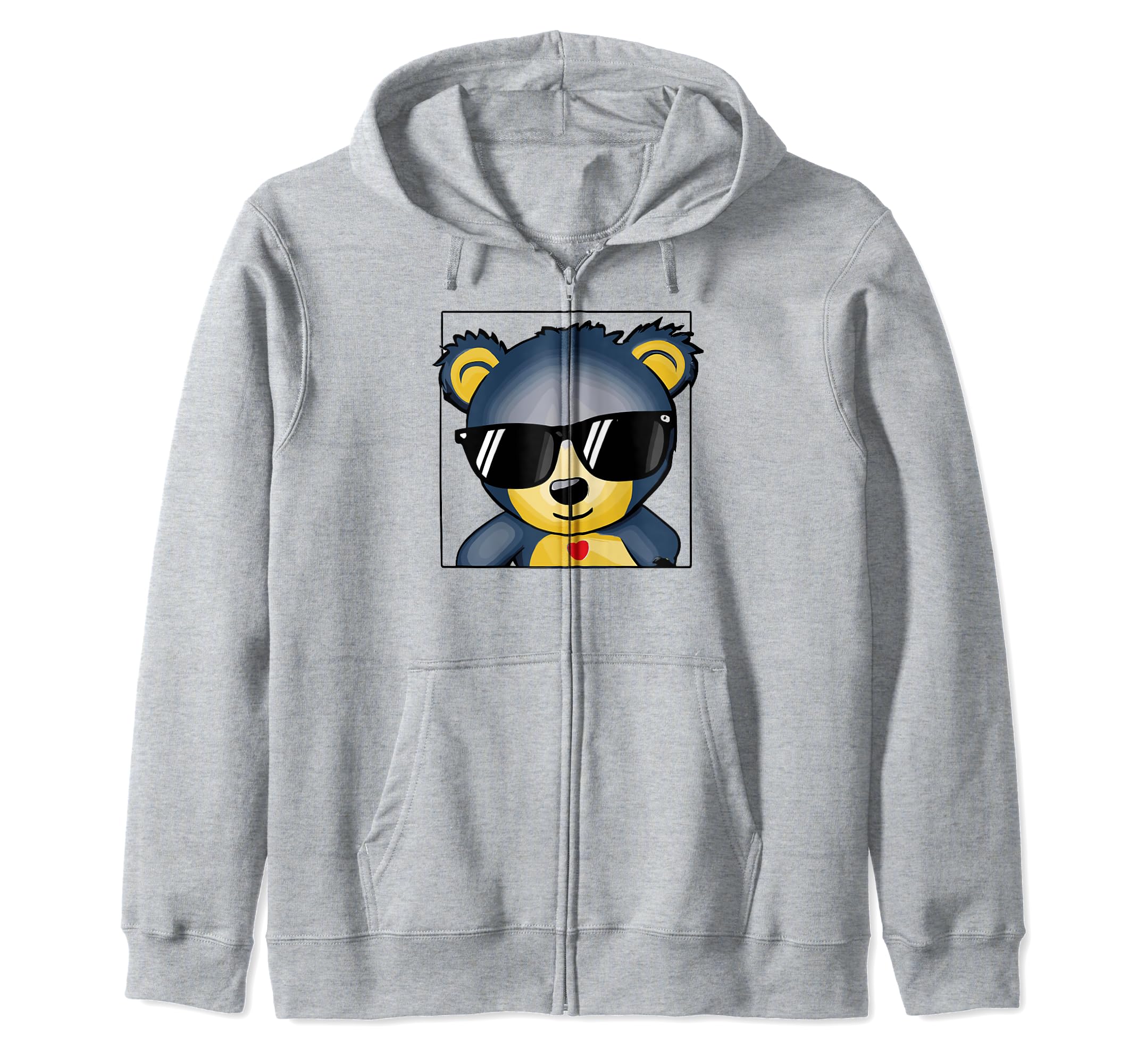 

Cute teddy bear zip hoodie with sunglasses серый