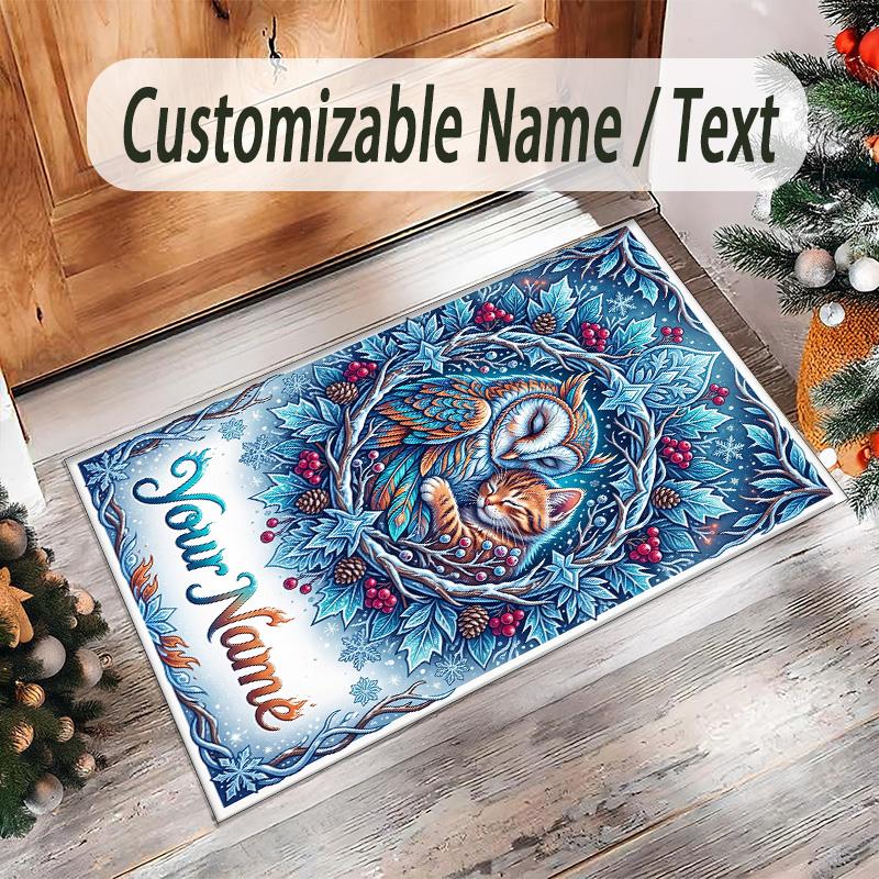 Snow Theme Crystal Velvet Floor Rug Personalized Custom Name Text Warm Carpet Home Decoration