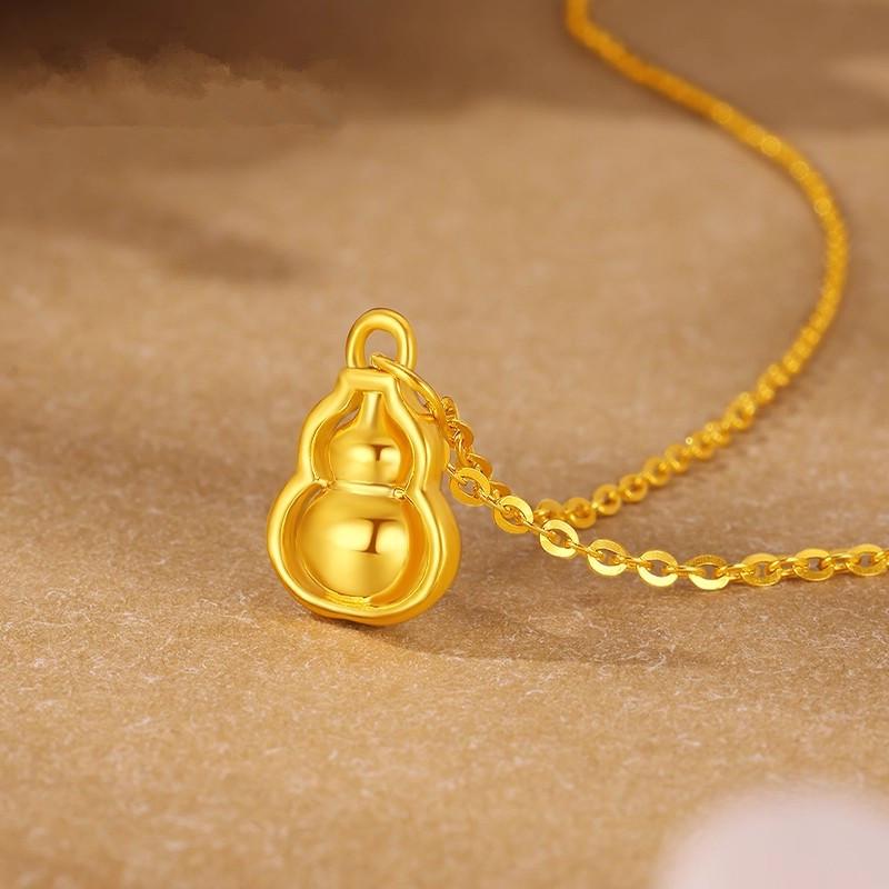 Shuibei 3D Pure Gold Golden Gourd Pendant for Women - Luck and Prosperity Necklace, Ideal Gift for Elders. Pure Gold Gourd Pendant (~0.3g)