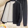 Velvet Cardigan Dad Plus Autumn Middle-aged and Elderly Grandpa Huge Thick Lamb Fleece Pants Men's Thermal Underwear Suit Jacket