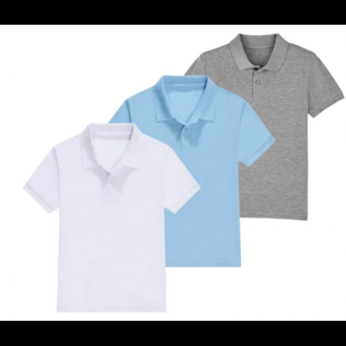 Children's Short-sleeved Polo Shirt, White - Sky Blue - Gray ( Lot 3 ) - - White