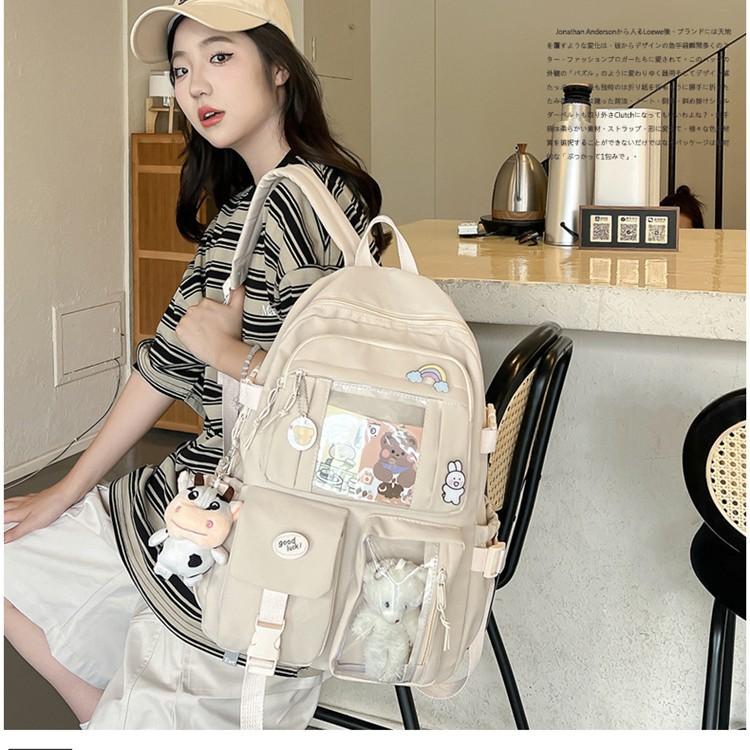 Retro Solid Color Small Fresh Backpack Casual Student Schoolbag Female Junior High School Student Large Capacity College Student Commuting Shoulder