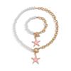 Ocean Style Colorful Starfish Pendant Necklace, Asymmetrical Imitation Pearl Necklace For Beach Vacation