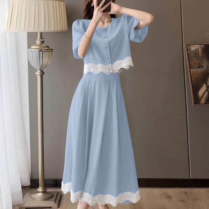 ZANZEA Blusa de Manga Corta para Mujer y Faldas Largas Conjuntos de Traje de Dos Piezas de Verano