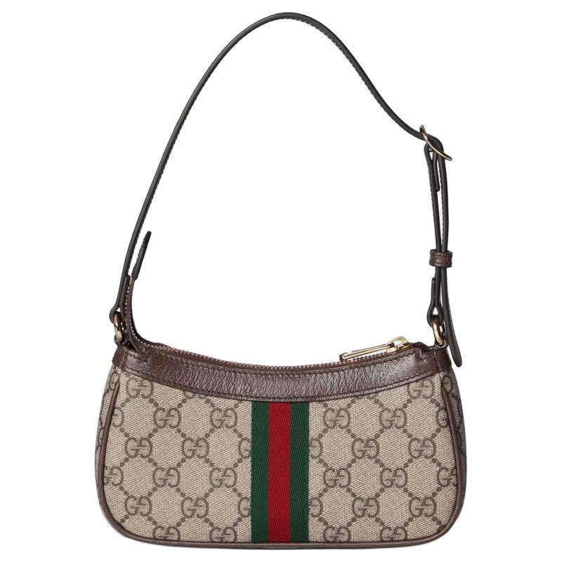 Gucci Ophidia Brand Logo Classic Canvas and Leather Shoulder Bag Mini Women's Beige and Dark Brown