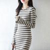 Women Sweater Dress 100% Wool MODERN NEW SAGA O-neck Striped Knit Long Pullover Winter Jumpers Wool Long Dress Female