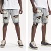 Men Summer Distressed Denim Shorts Button Zipper Fly Multi Pockets Short Jeans Straight Fit Ripped Holes Knee Length Distressed Denim Shorts