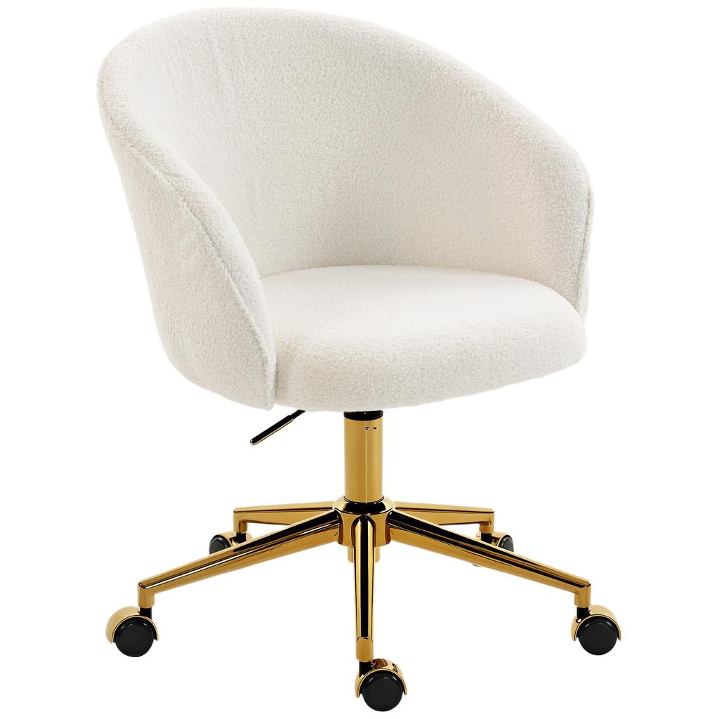 Office chair, ergonomic height-adjustable office armchair, swivel seat, steel base, cream