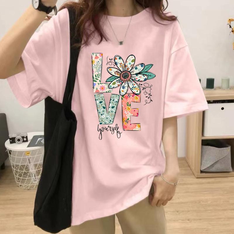 2025 purchasing designer feeling small daisy printing round neck spring new loose short-sleeved T-shirt women ins