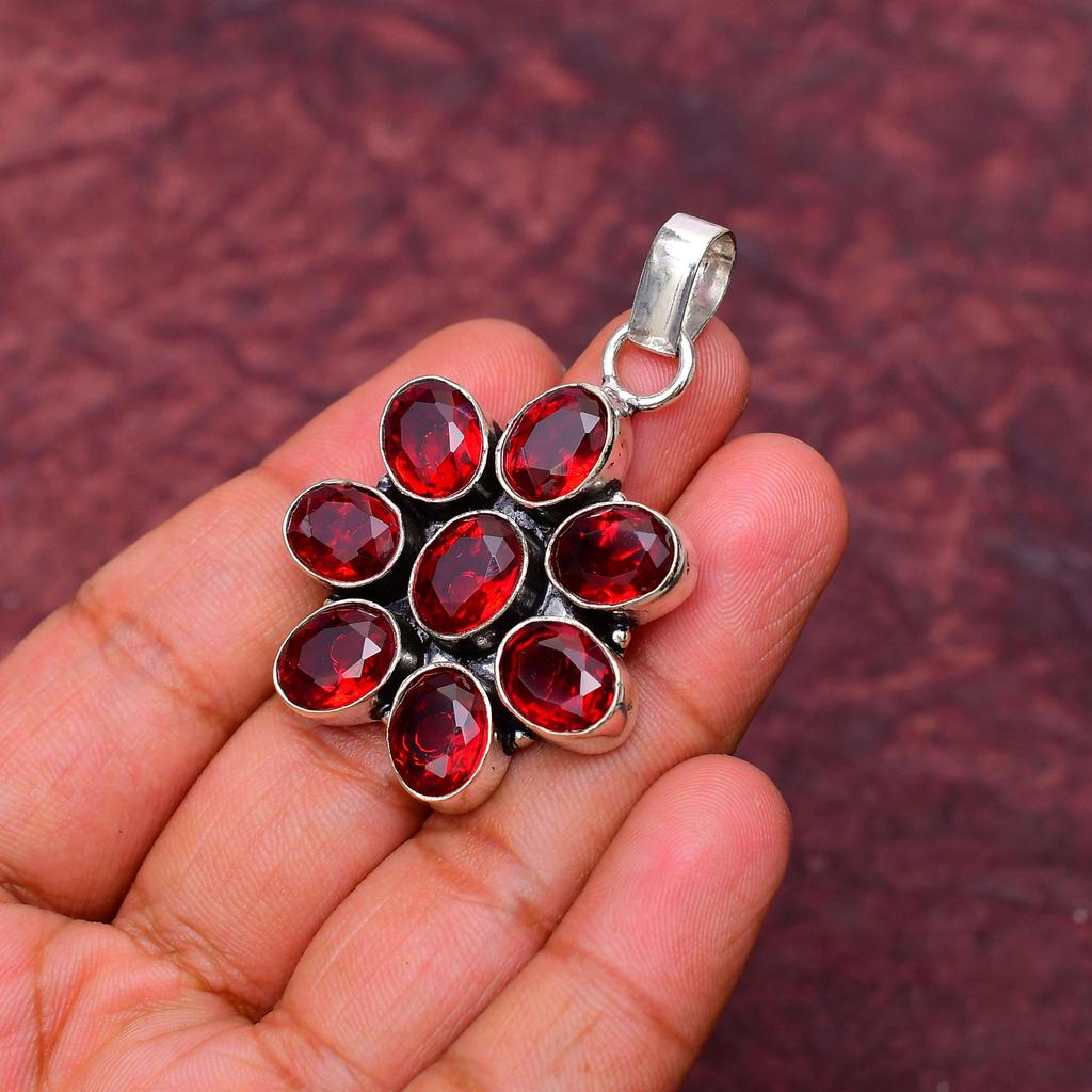 Garnet Gemstone Pendant Gemstone : 925 Sterling Silver Handmade Jewelry Pendant