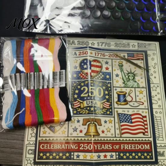 Segmented Embroidery Pattern 250th Anniversary Cross Stitch Kit, Independence Day Theme, Red White Blue Threads Patriotic Set, USA Patterns