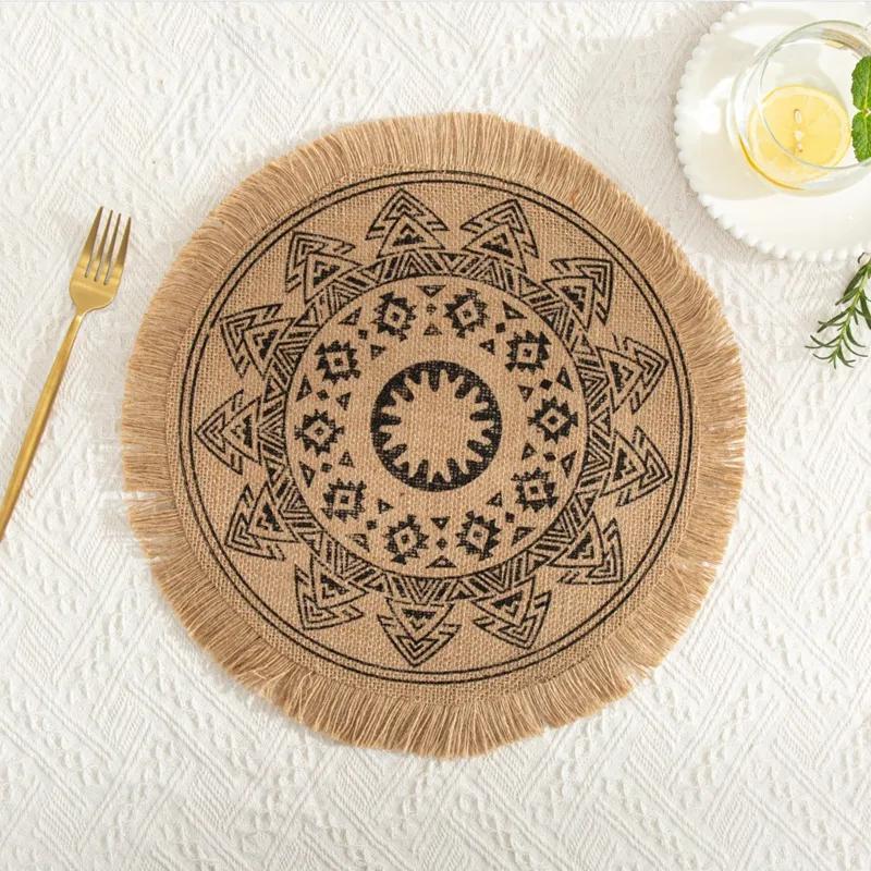 Nordic Style Simple Hand Woven Jute Placemat Plate Mat Retro Restaurant Cotton Linen Decorative Mat Shooting Prop Vase Mat YLE447