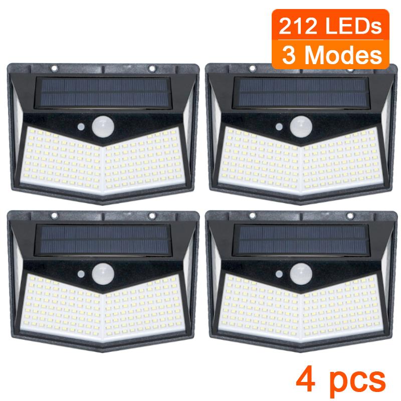 4 Sides 212LEDs 3 modes Glow PIR motion Sensor Solar Wall Lamp Garden Solar Energy Lamp Always On At Night Outdoor Street Light