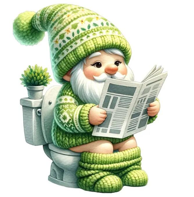 5D DIY Diamond Painting New 2024 Diamond Embroidery Gnome On The Toilet Newspaper Mosaic Jewelry Cross Stitch Home Decoration