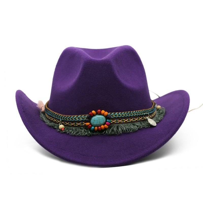 Jewel Ethnic Style Cowboy Hat, Crimped Felt Hat, Western Hat, Outdoor Riding Hat, Men's and Women's Cowboy Hats