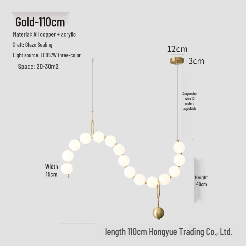 Nordic All-Copper Chandelier: French Pearl Necklace Design with Buddhist Beads and Acrylic for Dining and Living Rooms