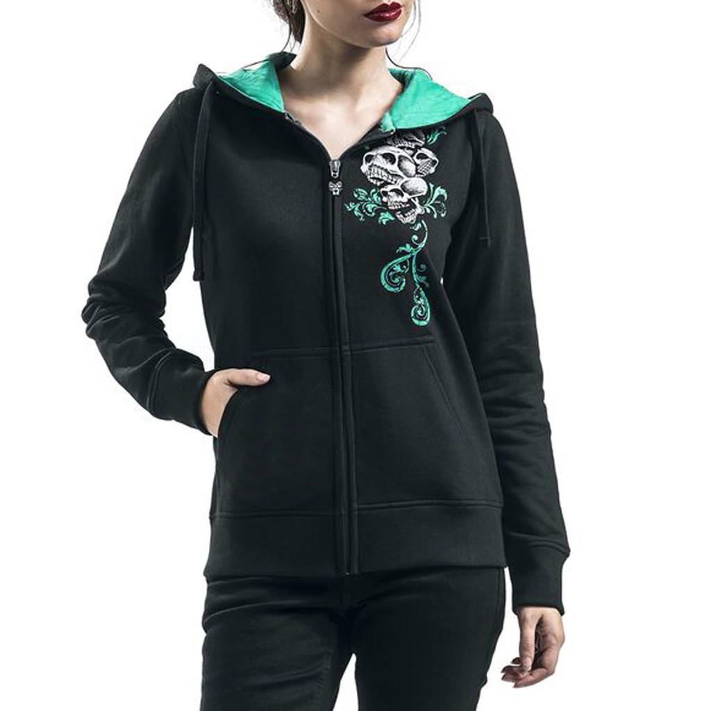 Womens Zipper Long Sleeve Print Hoodie Sweatshirt Tops Sweatshirt Coat