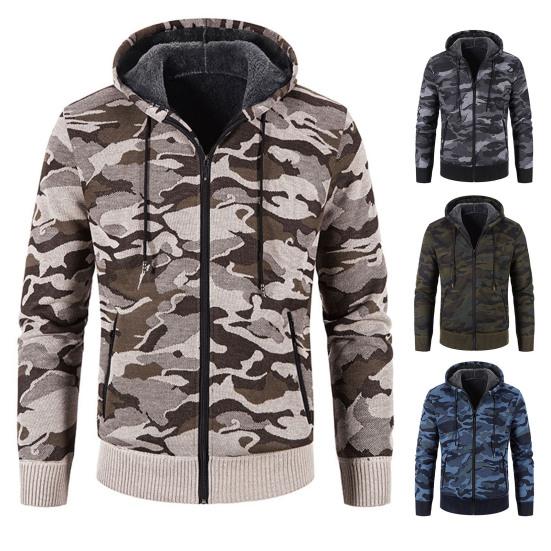 Coat Hooded Camouflage Warm Cardigan Zipper Men Jacket for Winter
