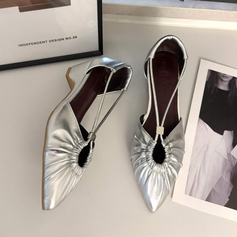 

Fashion Designer New 2025 Women Heeled Sandals Sexy Ponited Toe Chunky Shoes Summer Dress Party Luxury Woman Brand Pumps Sandalias Mujer 40 серебряный