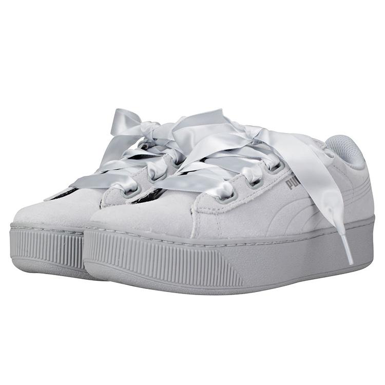 PUMA Vikky Platform Ribbon Grey / White Women's (Unisex) Skate Shoes 366418 02