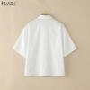 ZANZEA Women Casual Turn Down Collar Loose 3D Flowers Summer Half Sleeve Blouse