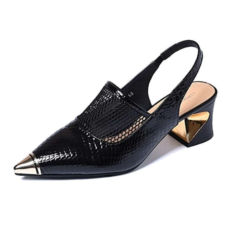 Pointed Back Empty Bag Head Sandals Women's Summer New Temperament Thick Heel Single Shoes Hollow Mesh High Heels