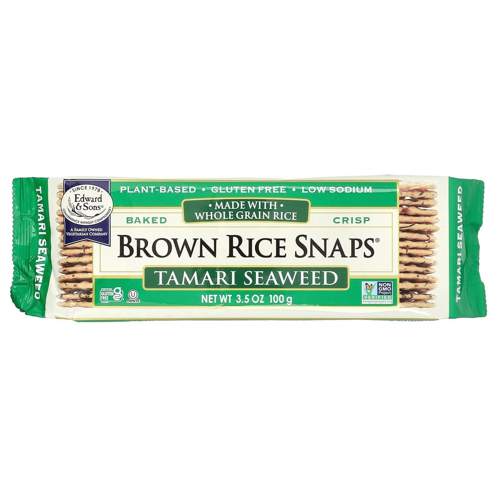 Edward & Sons Baked Whole Grain Brown Rice Snaps, Tamari Seaweed, 3.5 oz (100 g)