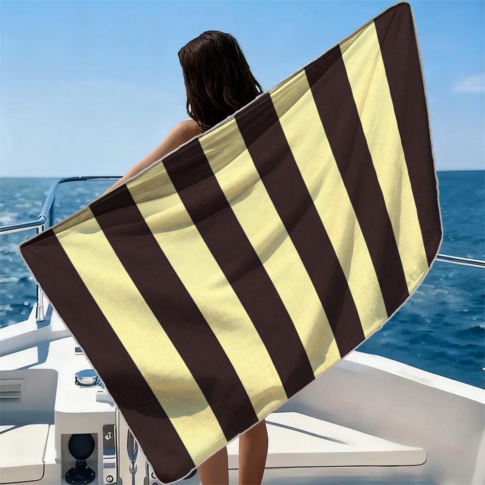 Brown Cream Bands Beach Towel Ultra-fine Fiber Quick Drying Absorbent Beach Swimming Vacationvacation Essentials Gifts